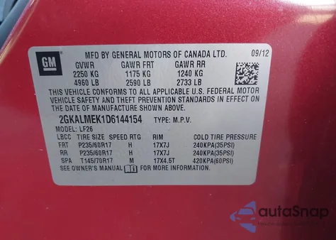 2013 GMC Terrain Sle-1 from USA, damaged, VIN 2GKALMEK1D6144154